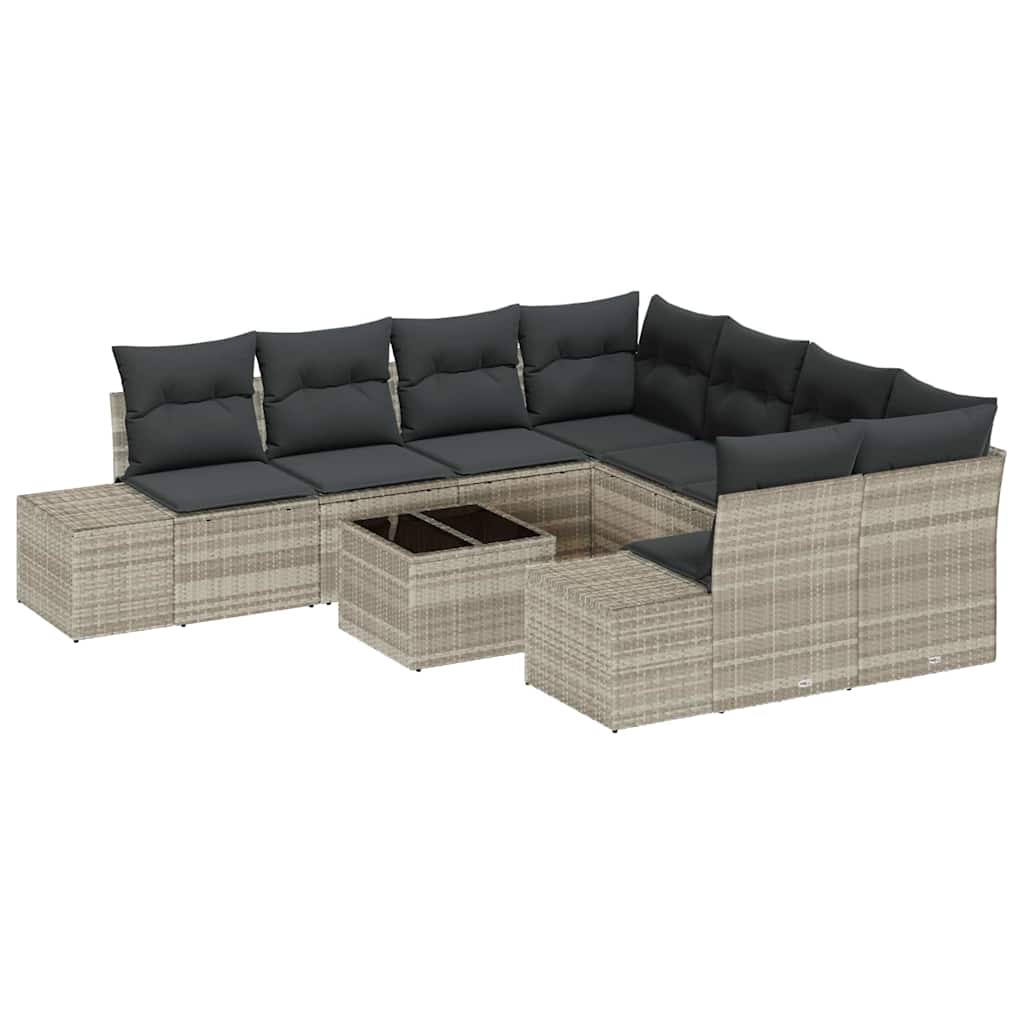 Havesofa Sæt med pude 9 pcs Lysegrå og mørkegrå polyrattan