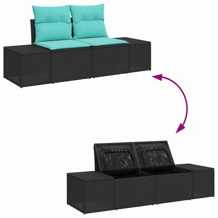 Havesofa Sæt 9 stk. Sort og turkis polyrattan