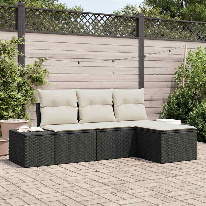 Havesofa Sæt med pude 4 pcs Sort og Cream polyrattan