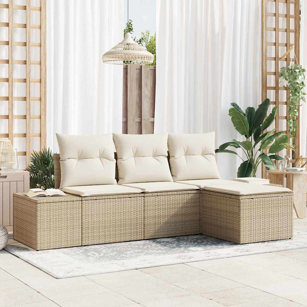 Havesofa Sæt 4 stk. Beige og creme polyrattan