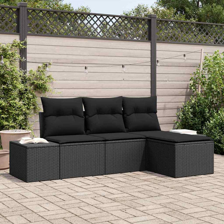 Havesofa Sæt 4 pcs Sort Poly Rattan og pulverlakeret stål