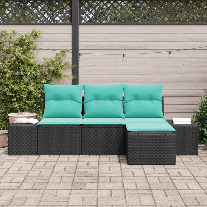 Havesofa Sæt 4 stk. Sort og turkis polyrattan
