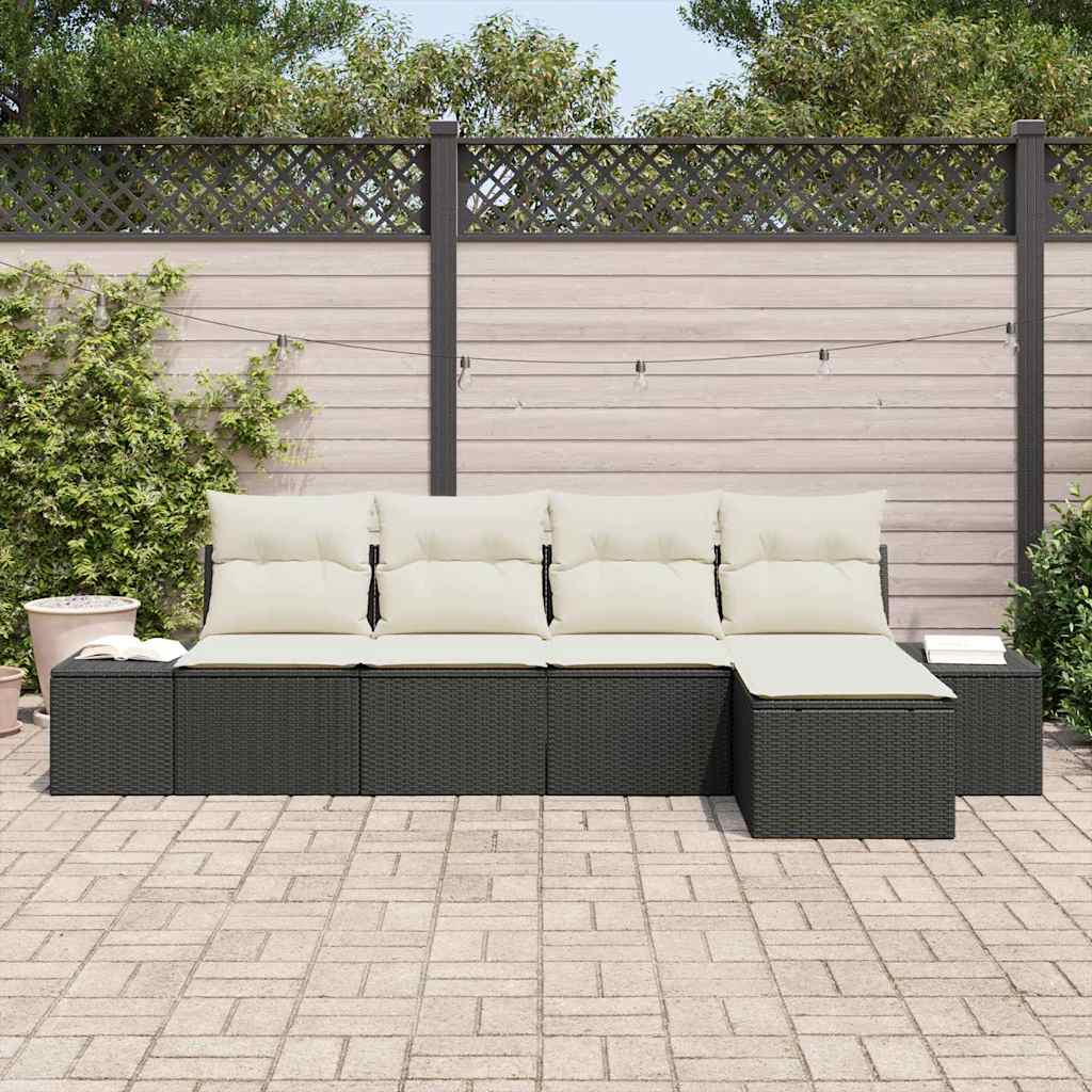Havesofa Sæt med pude 5 pcs Sort og Cream polyrattan