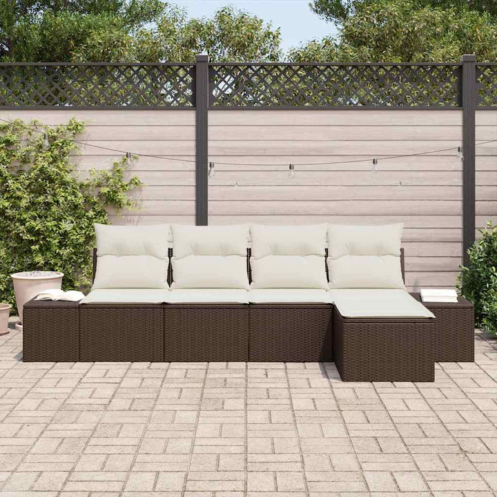 Havesofa Sæt med pude 5 pcs Brun og Creme polyrattan