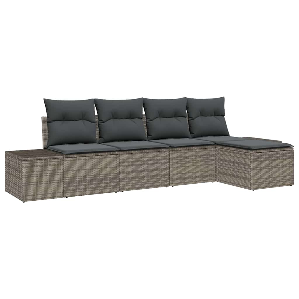 Havesofa Sæt med pude med opbevaring 5 pcs Grå polyrattan