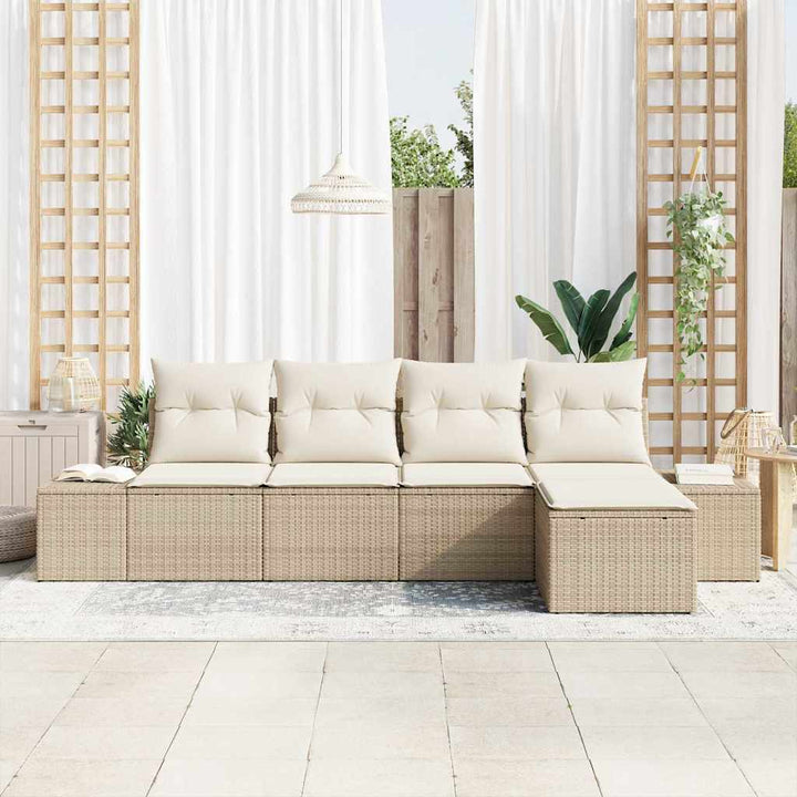 Havesofa Sæt 5 stk. Beige og creme polyrattan