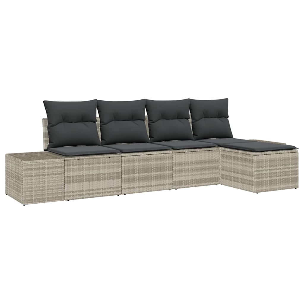 Havesofa Sæt med pude med opbevaring 5 pcs Lysegrå polyrattan