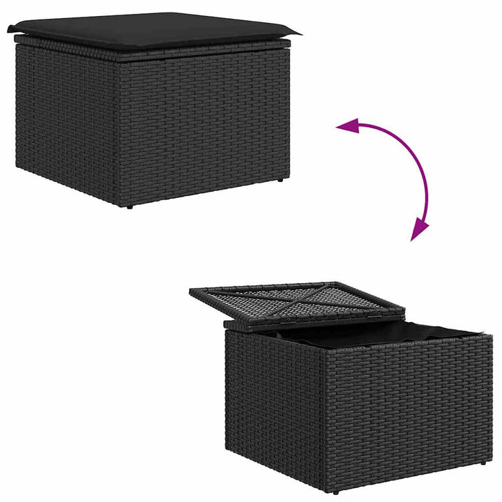 Havesofa Sæt med pude med opbevaring 5 pcs Sort polyrattan