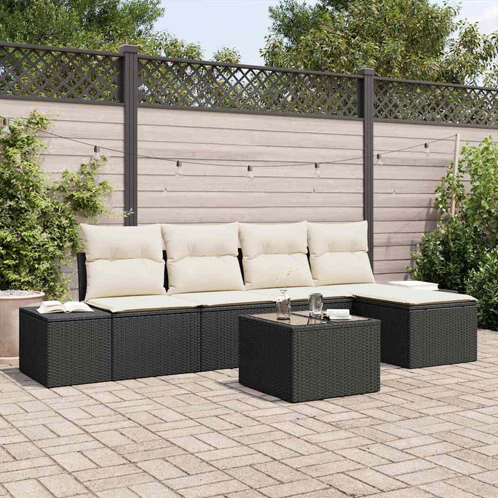Havesofa Sæt med pude 5 pcs Brun og Creme polyrattan