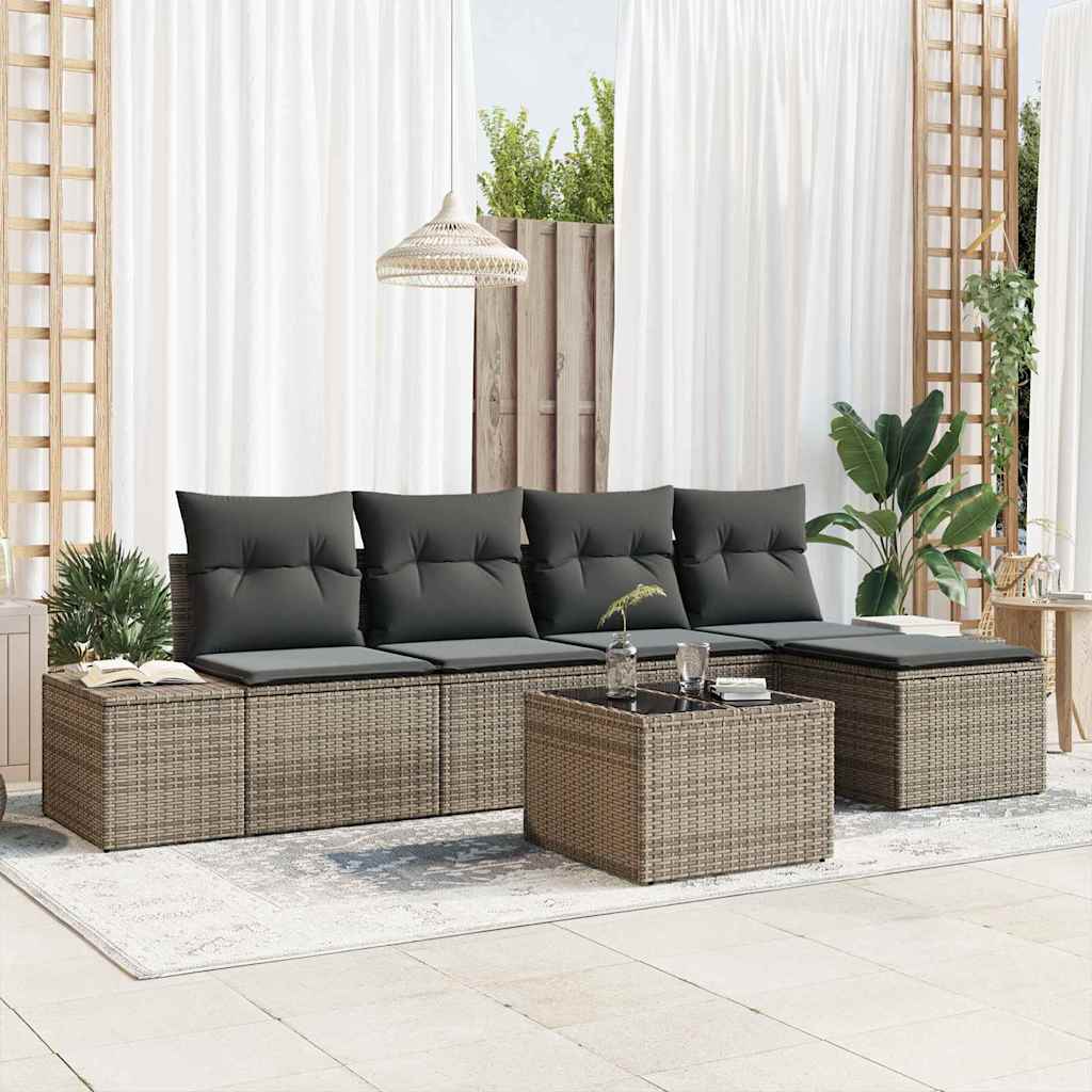 Havesofa Sæt med pude med opbevaring 5 pcs Lysegrå polyrattan
