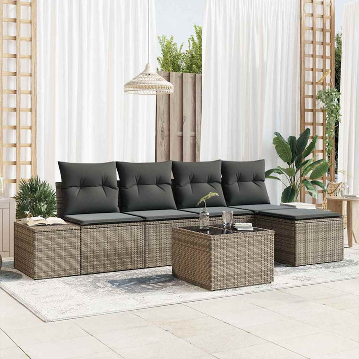 Havesofa Sæt med pude med opbevaring 5 pcs Lysegrå polyrattan