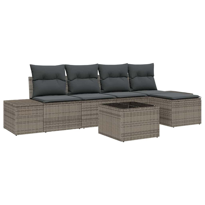 Havesofa Sæt med pude med opbevaring 5 pcs Lysegrå polyrattan