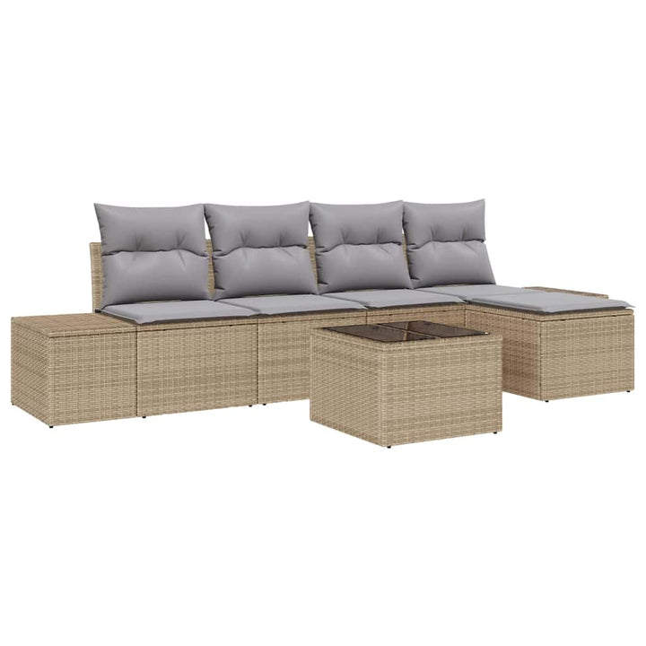 Havesofa Sæt med pude 5 pcs Beige og lys grå polyrattan