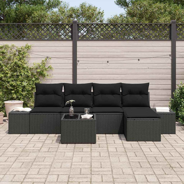 Havesofa Sæt med pude med opbevaring 5 pcs Sort polyrattan