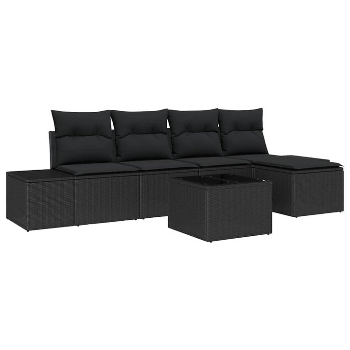 Havesofa Sæt med pude med opbevaring 5 pcs Sort polyrattan
