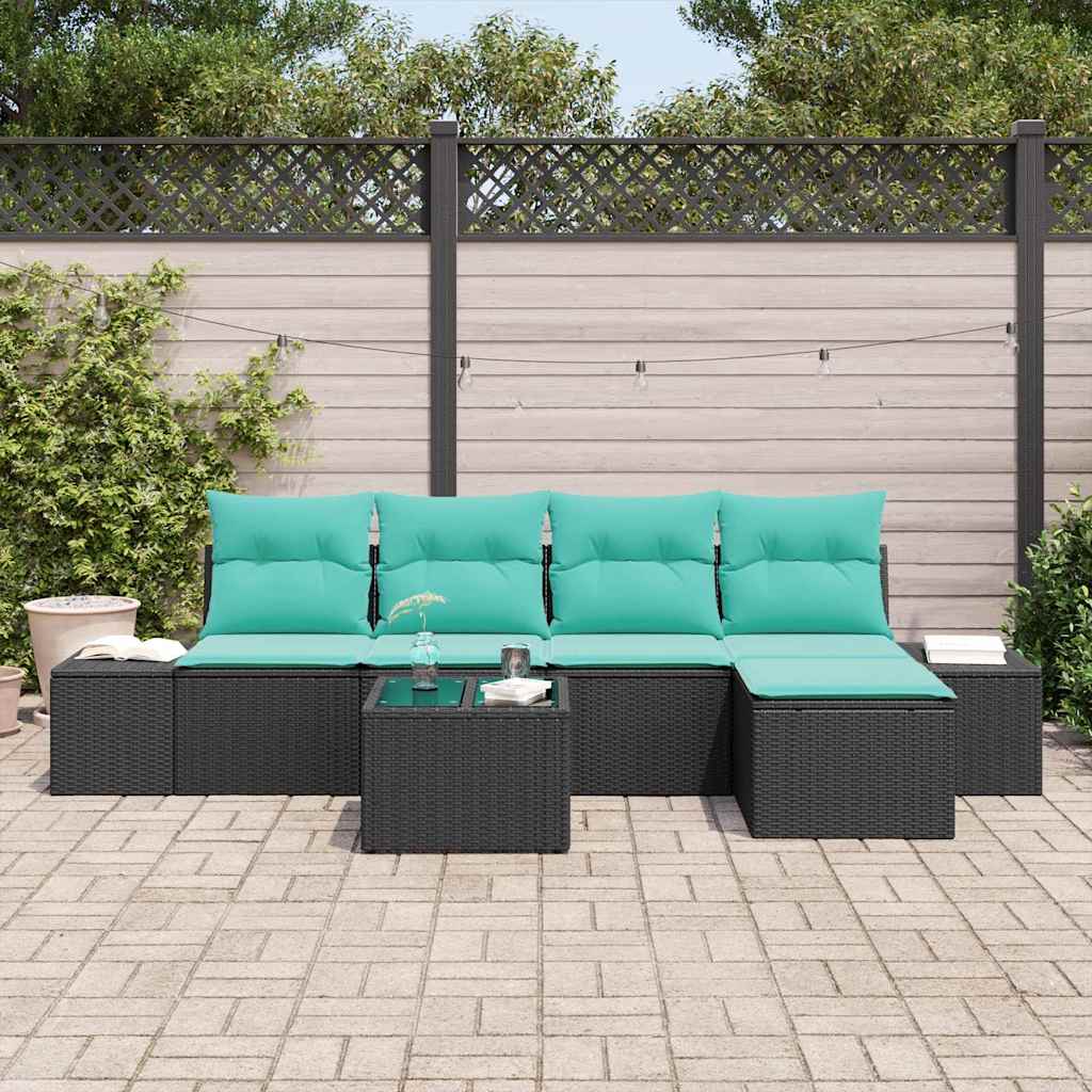 Havesofa Sæt 5 stk. Sort og turkis polyrattan