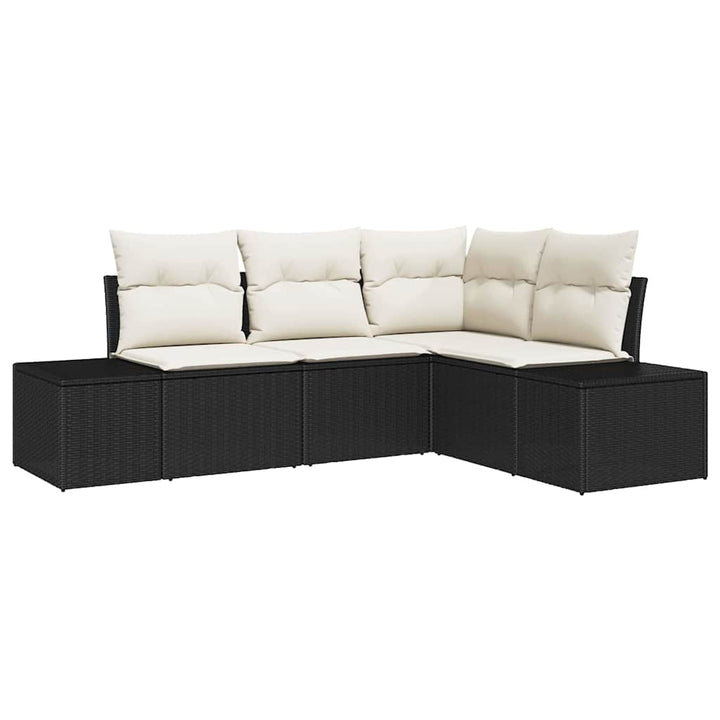 Havesofa Sæt med opbevaring 4 pcs Sort og Cream polyrattan
