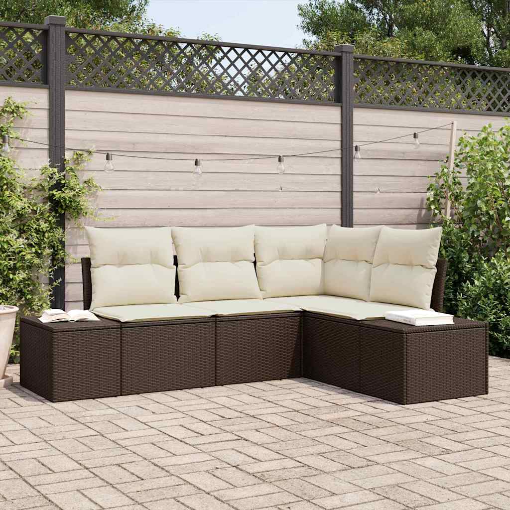Havesofa Sæt med opbevaring 4 pcs Brun og Creme polyrattan