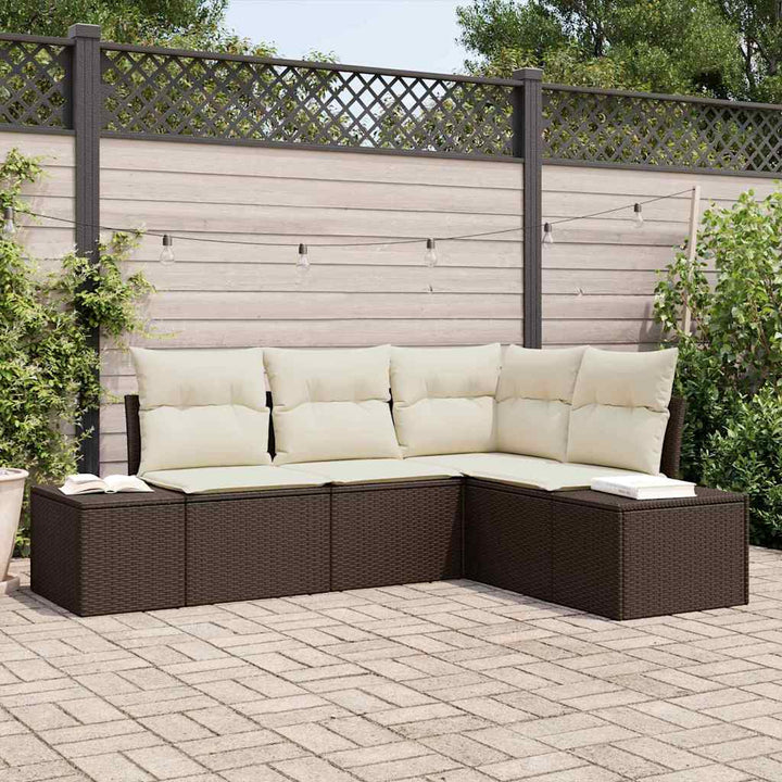 Havesofa Sæt med opbevaring 4 pcs Brun og Creme polyrattan