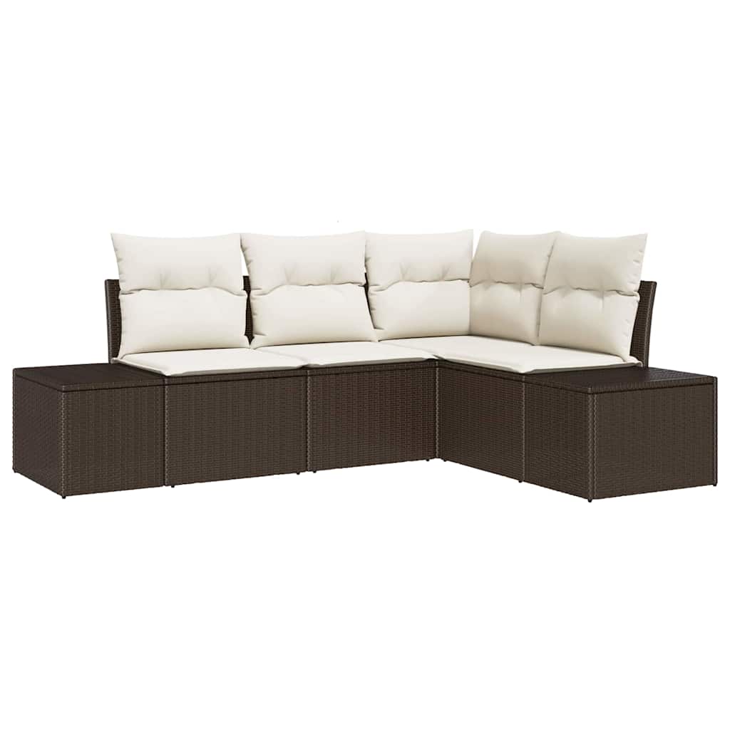 Havesofa Sæt med opbevaring 4 pcs Brun og Creme polyrattan
