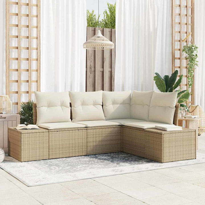 Havesofa Sæt 4 stk. Beige og creme polyrattan