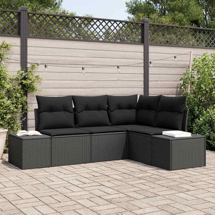 Havesofa Sæt med opbevaring 4 pcs Sort polyrattan
