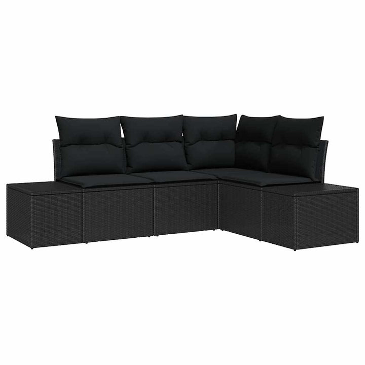 Havesofa Sæt med opbevaring 4 pcs Sort polyrattan