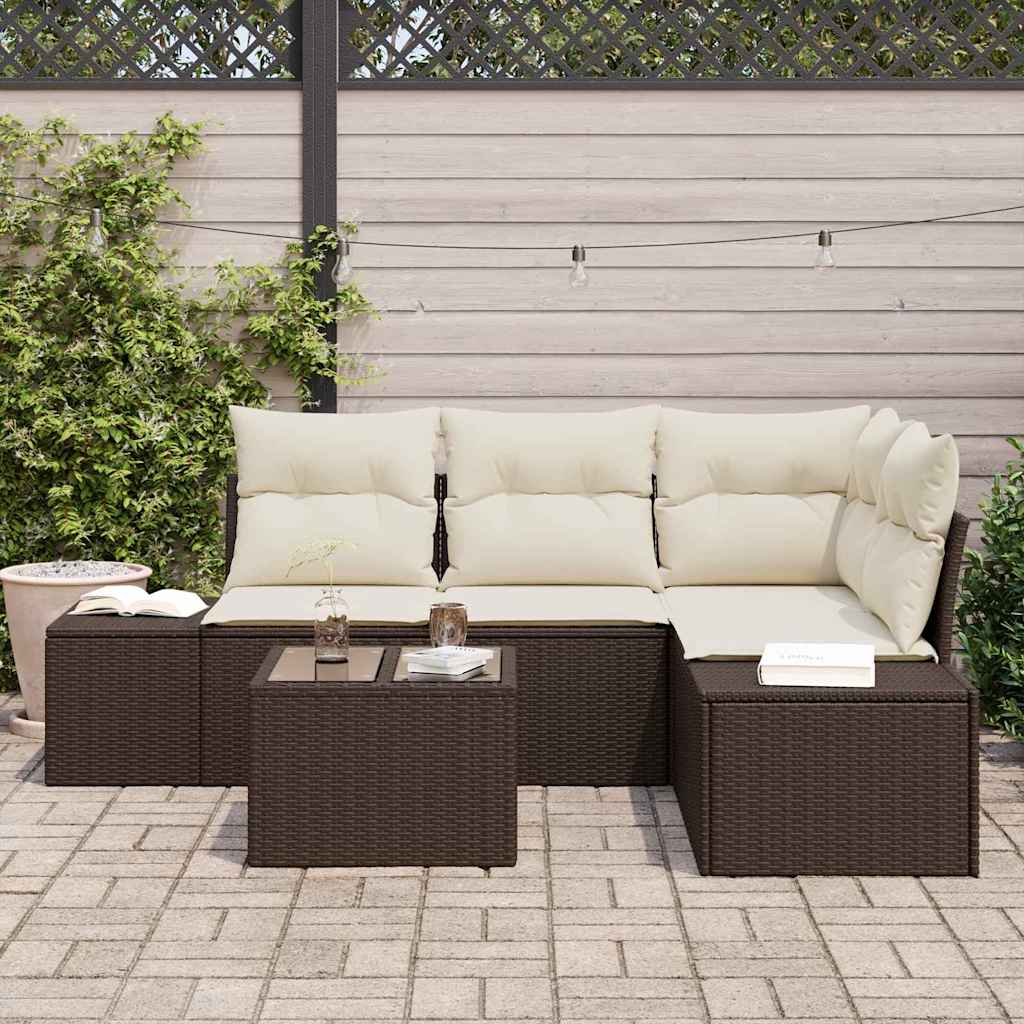 Havesofa Sæt med opbevaring Brun og Creme polyrattan