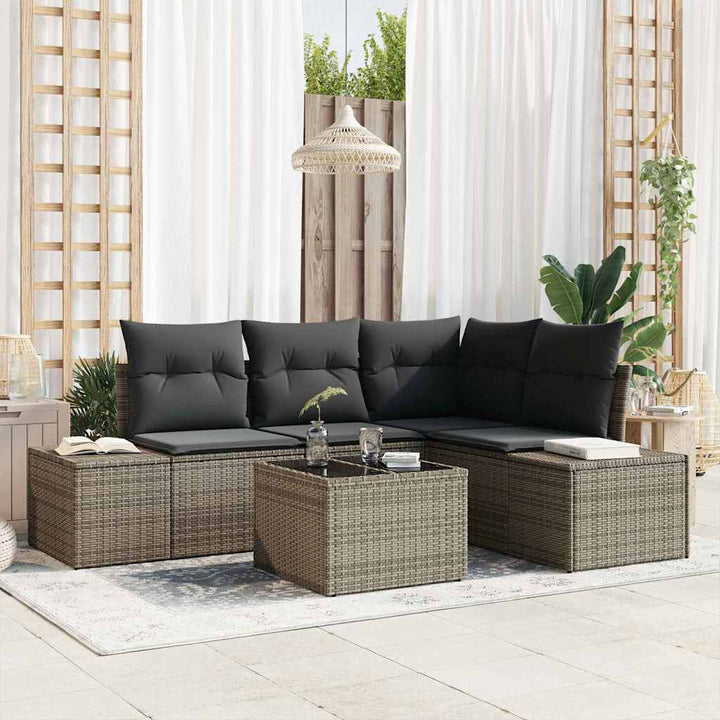 Havesofa Sæt med opbevaring Lysegrå polyrattan