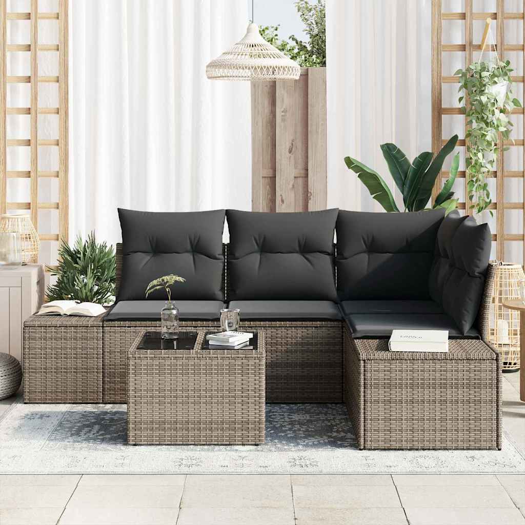 Havesofa Sæt med opbevaring Lysegrå polyrattan