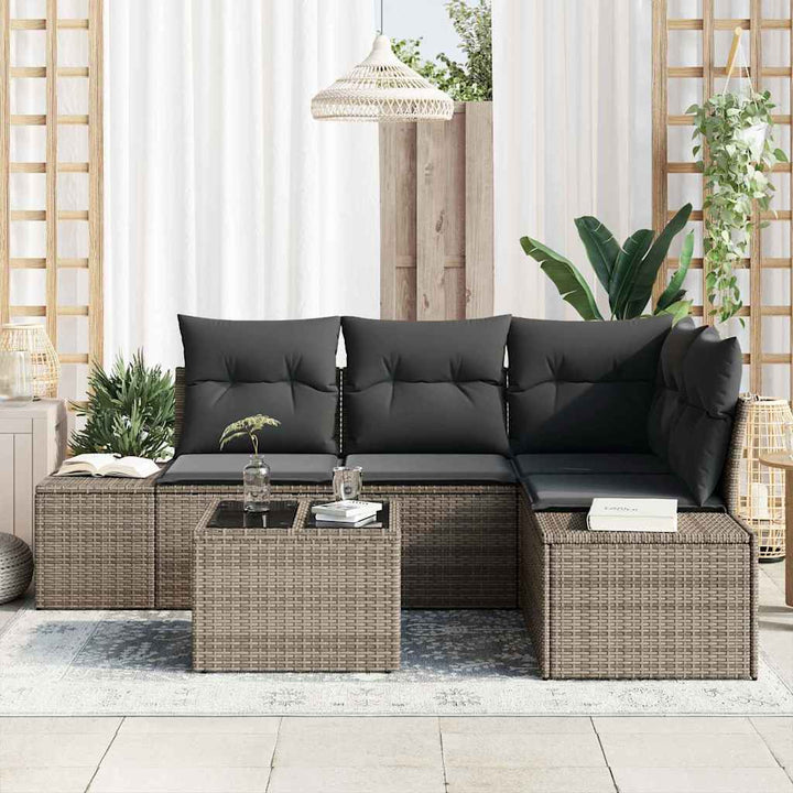 Havesofa Sæt med opbevaring Lysegrå polyrattan