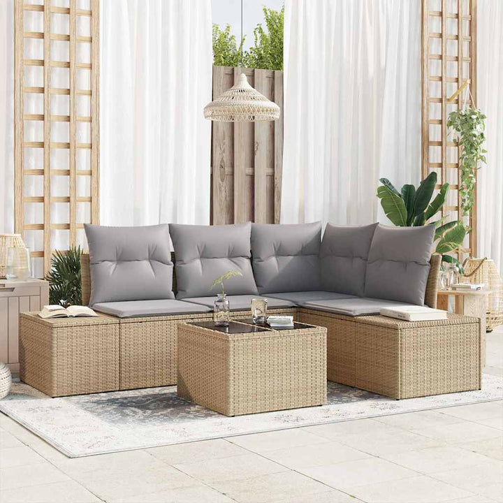 Havesofa Sæt med opbevaring Beige og lys grå polyrattan