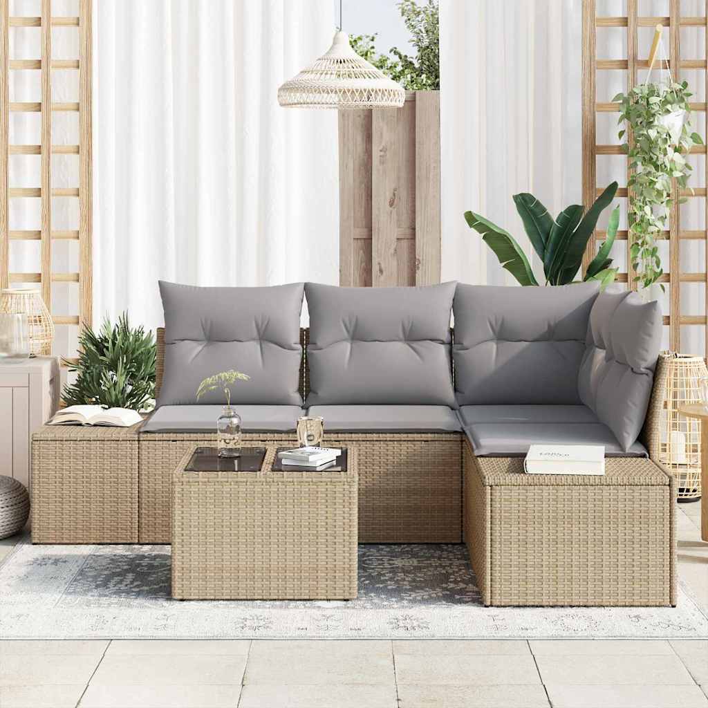 Havesofa Sæt med opbevaring Beige og lys grå polyrattan