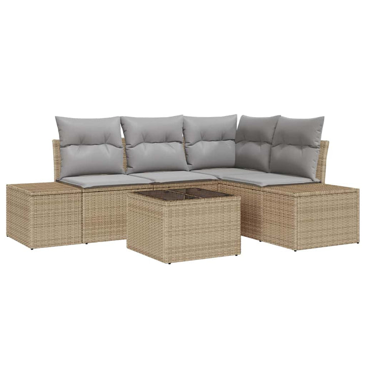 Havesofa Sæt med opbevaring Beige og lys grå polyrattan