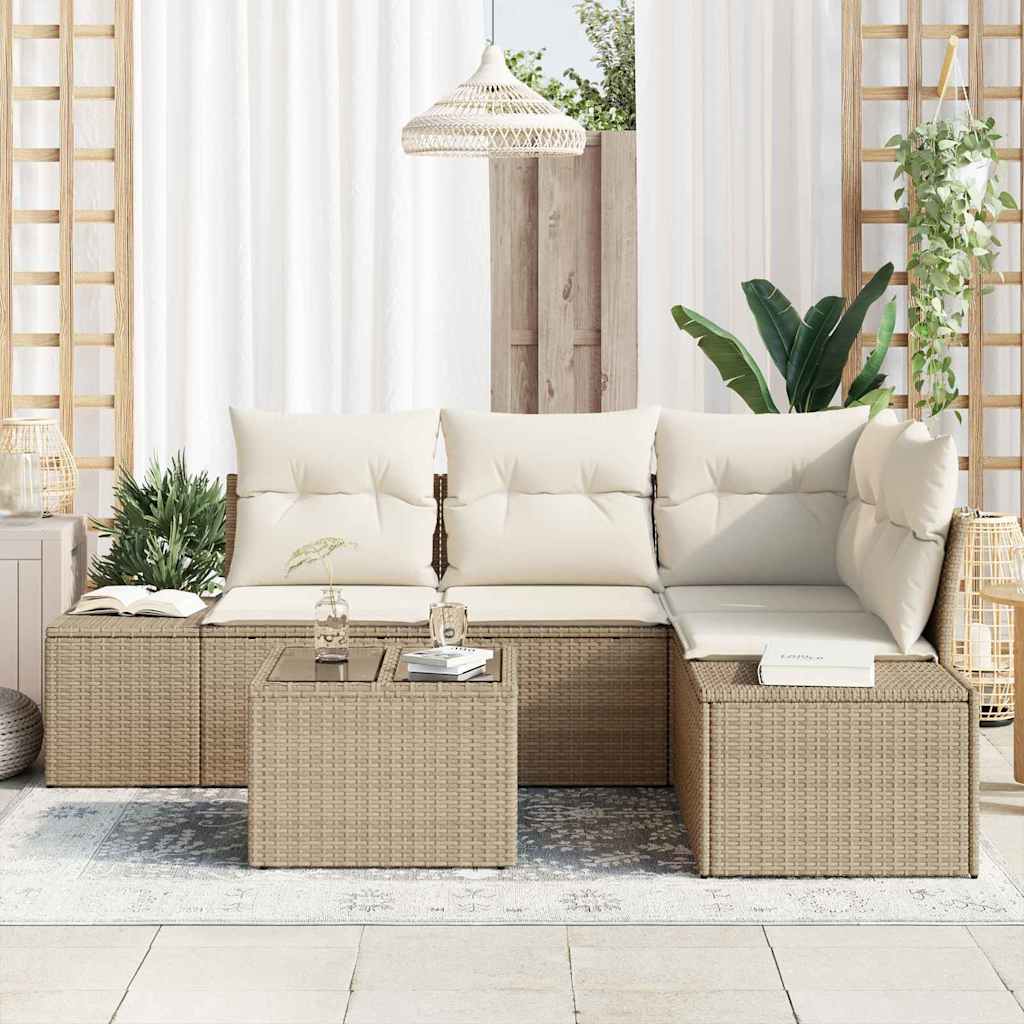 Havesofa Sæt med opbevaring Beige og creme polyrattan