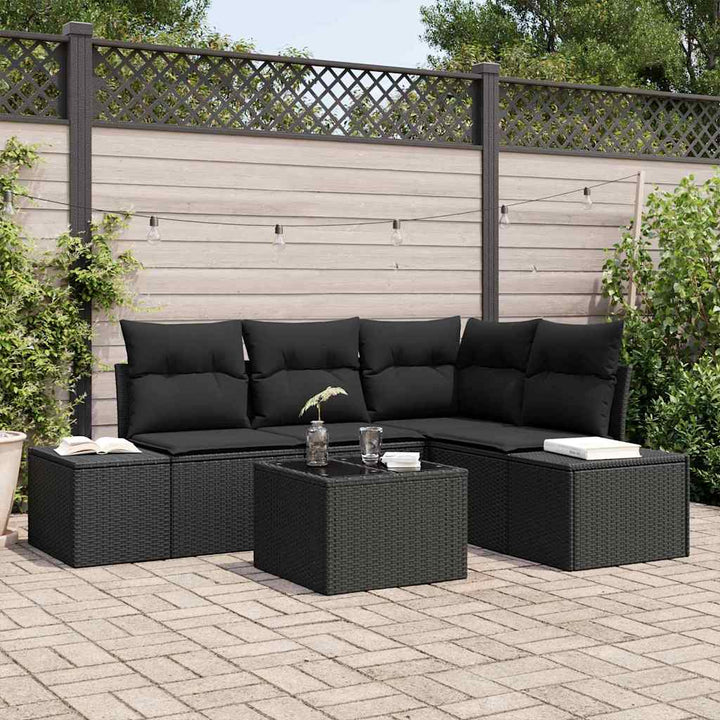 Havesofa Sæt med opbevaring Sort polyrattan