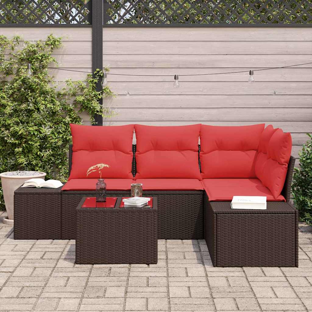 Havesofa Sæt med opbevaring Brun og Rød polyrattan
