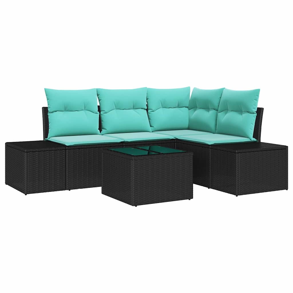Havesofa Sæt med opbevaring Sort og turkis polyrattan