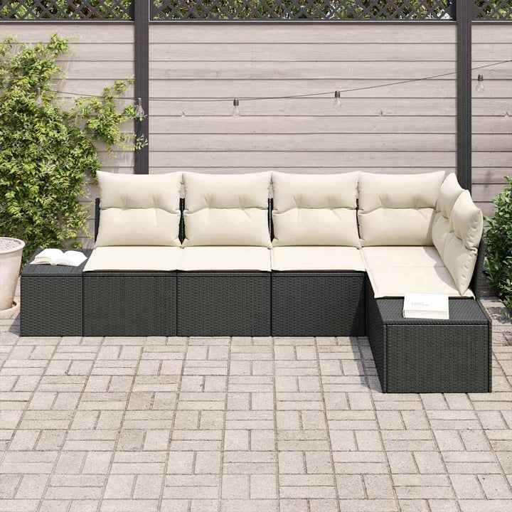 Havesofa Sæt med opbevaring 5 pcs Sort og Cream polyrattan