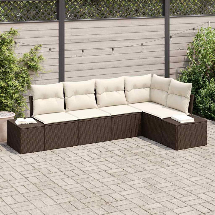 Havesofa Sæt med opbevaring 5 pcs Brun og Creme polyrattan