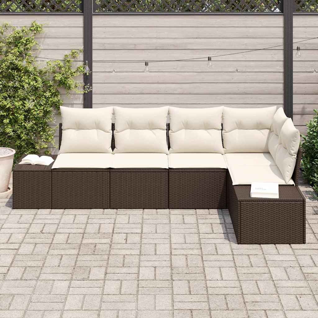 Havesofa Sæt med opbevaring 5 pcs Brun og Creme polyrattan