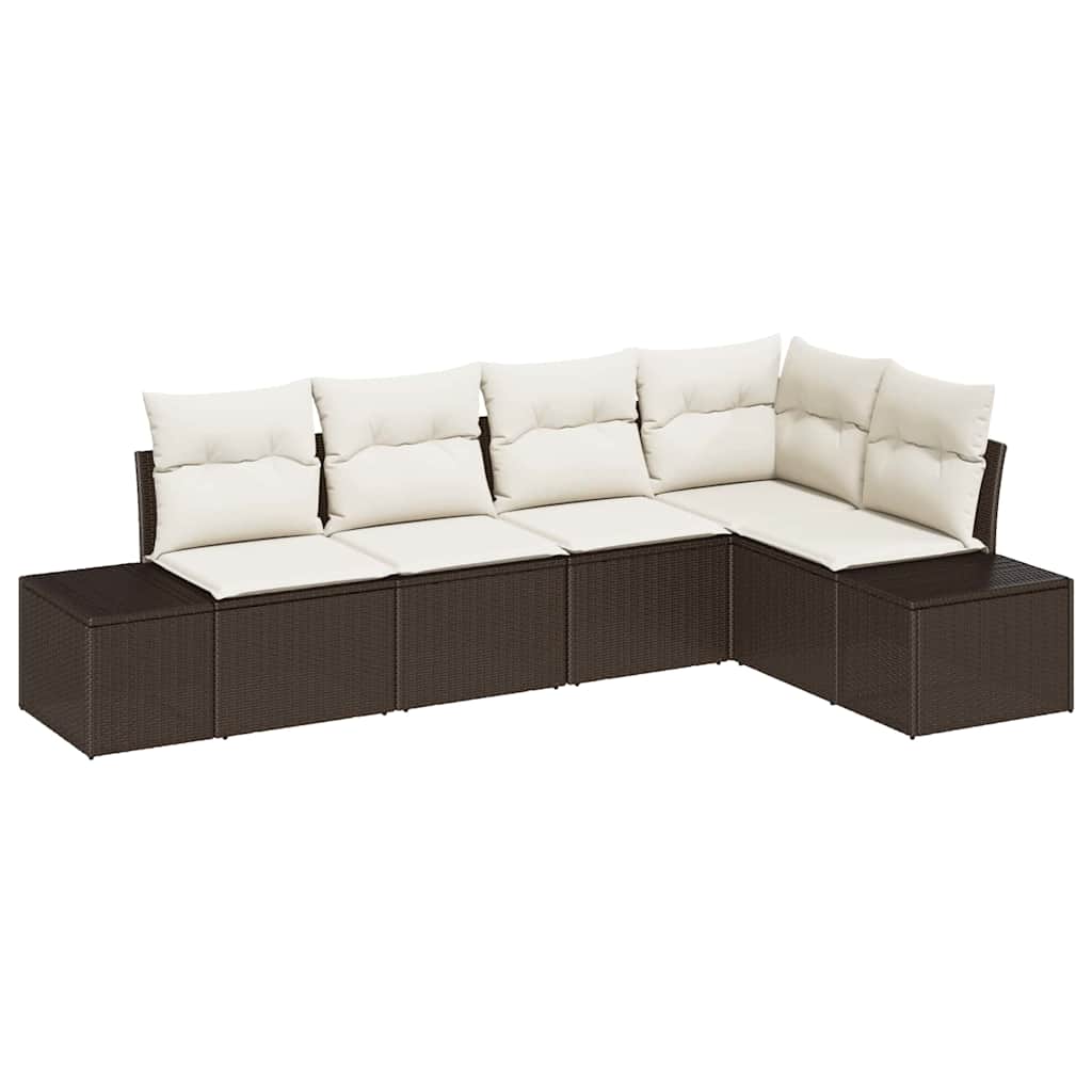 Havesofa Sæt med opbevaring 5 pcs Brun og Creme polyrattan