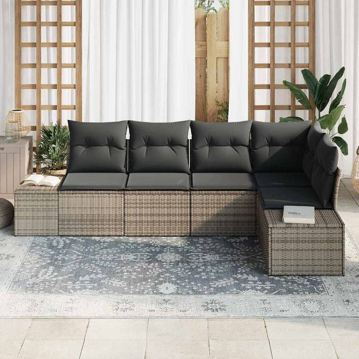 Havesofa Sæt med opbevaring 5 pcs Grå polyrattan