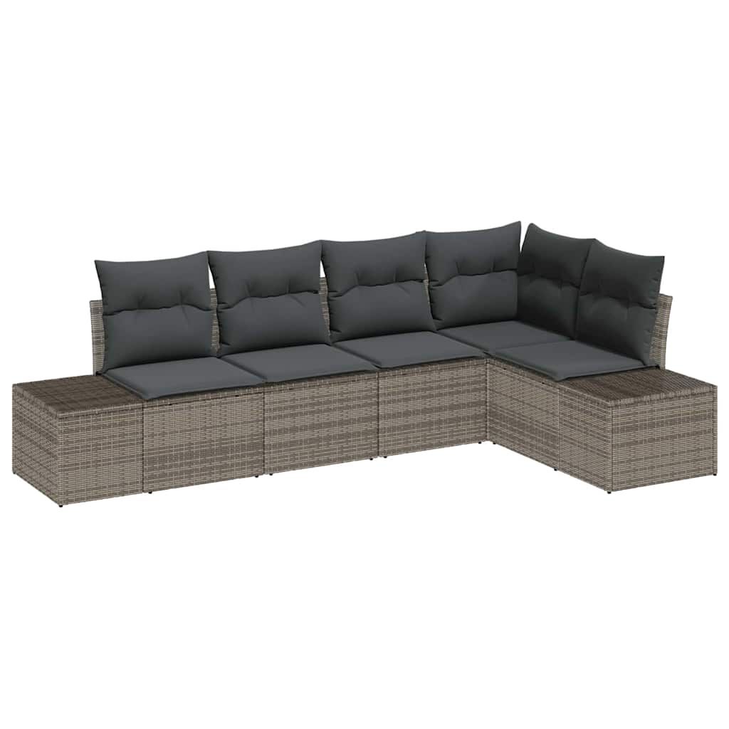Havesofa Sæt med opbevaring 5 pcs Grå polyrattan