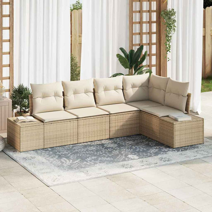 Havesofa Sæt med opbevaring 5 pcs Beige og creme polyrattan