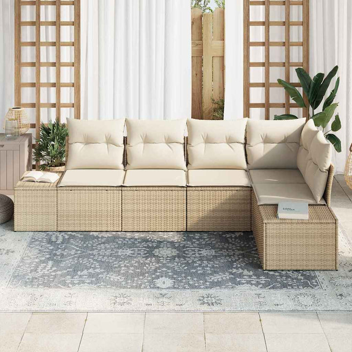 Havesofa Sæt med opbevaring 5 pcs Beige og creme polyrattan