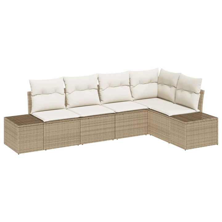 Havesofa Sæt med opbevaring 5 pcs Beige og creme polyrattan
