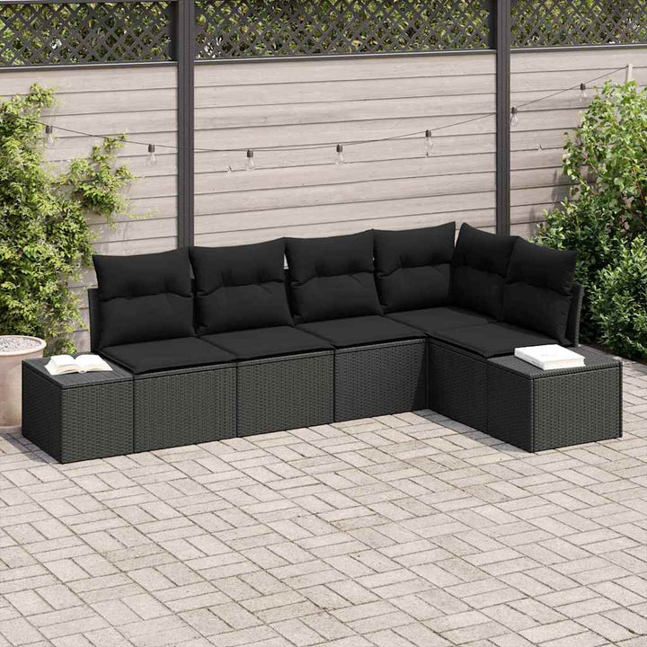 Havesofa Sæt med opbevaring 5 pcs Sort polyrattan