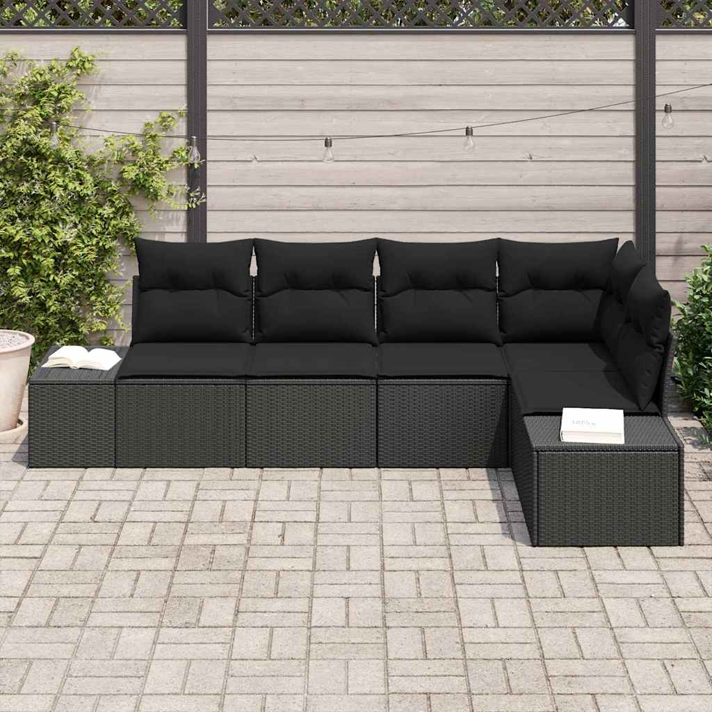 Havesofa Sæt med opbevaring 5 pcs Sort polyrattan