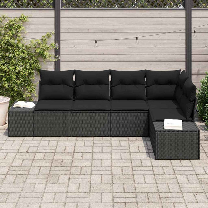Havesofa Sæt med opbevaring 5 pcs Sort polyrattan